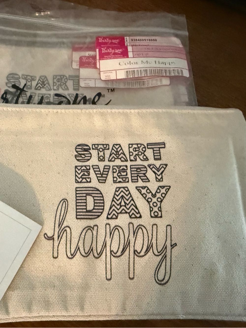 thirty-one Cream Canvas Cosmetic Bag "Start Every Day Happy"